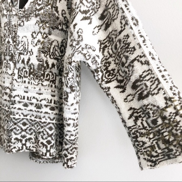 Free People *Ivory/Green Raggy Fairisle Boho Hooded Sweater - Picture 5 of 12